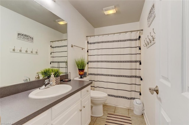 bathroom featuring toilet, tile patterned flooring, and vanity