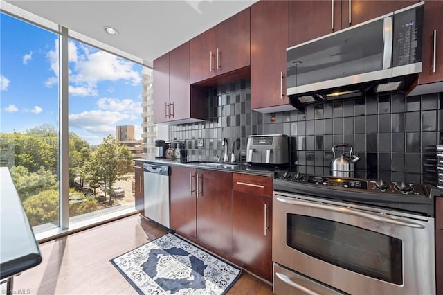 kitchen with tasteful backsplash, a wealth of natural light, and stainless steel appliances