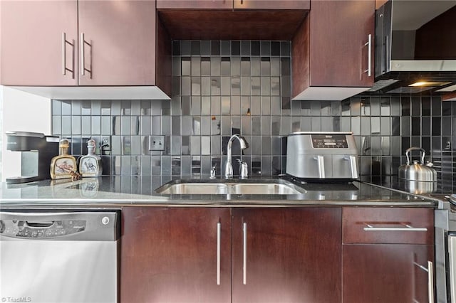 kitchen with backsplash, stainless steel appliances, and sink