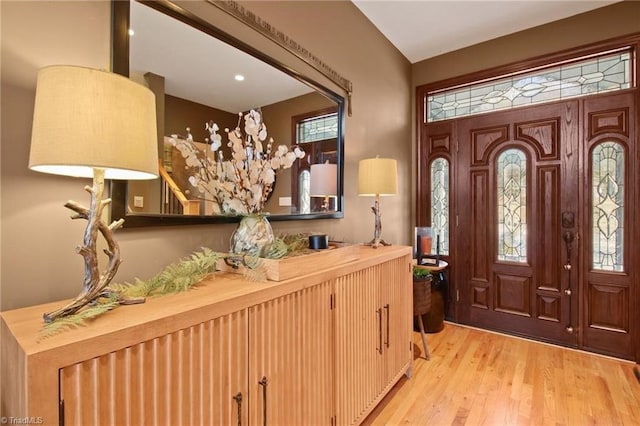 entrance foyer with light hardwood / wood-style floors