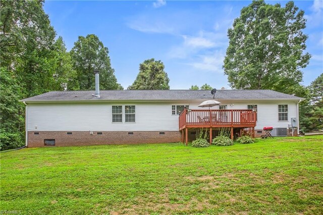 1030 Endeavour Ln, Walnut Cove, NC 27052 - rear view of house with crawl space, a wooden deck, a yard, and cooling unit