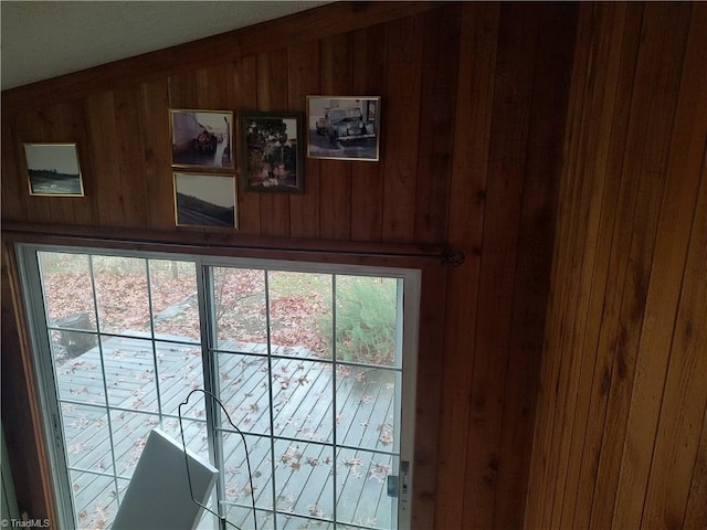 room details featuring wood walls