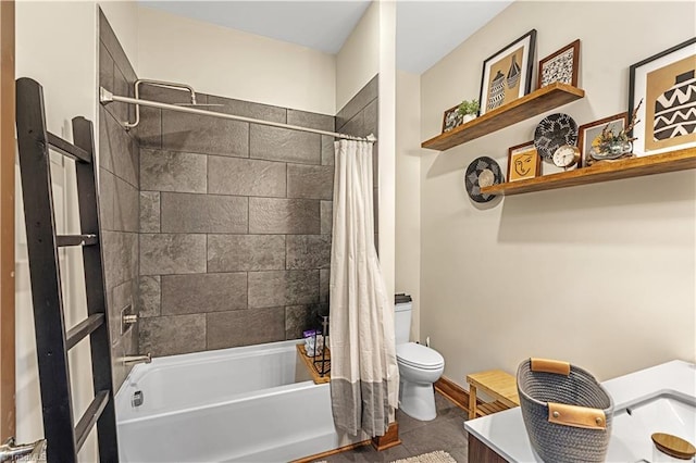 bathroom with shower / tub combo and toilet