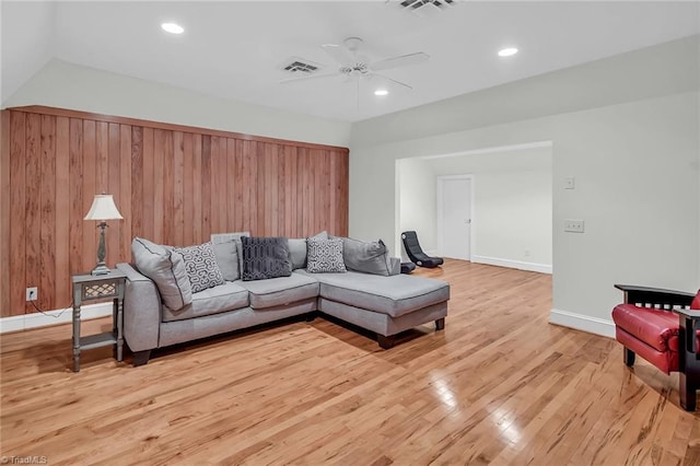 338 Fairfield Ct, Mount Gilead, NC 27306 - living room featuring ceiling fan, light wood finished floors, recessed lighting, and baseboards