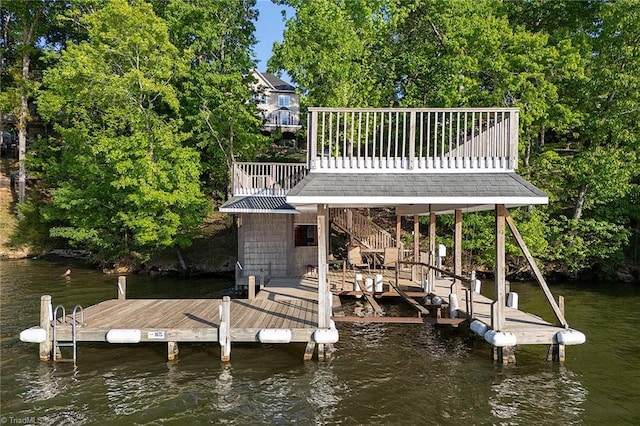 338 Fairfield Ct, Mount Gilead, NC 27306 - dock area with a water view and stairway