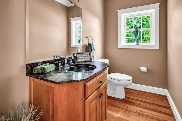 338 Fairfield Ct, Mount Gilead, NC 27306 - half bathroom with vanity, baseboards, toilet, and wood finished floors