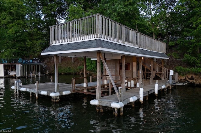 338 Fairfield Ct, Mount Gilead, NC 27306 - dock featuring a water view and stairway
