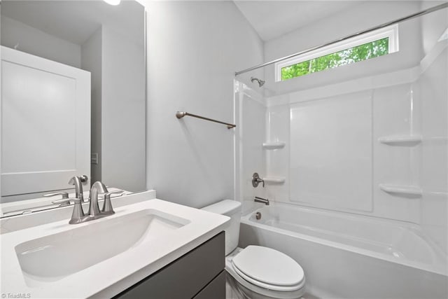 full bathroom featuring toilet, shower / bath combination, and vanity