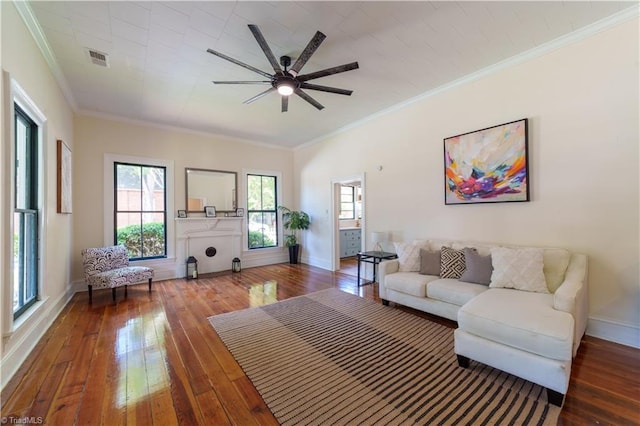 301 S Shaver St, Salisbury, NC 28144 - living area featuring hardwood / wood-style flooring, crown molding, and a ceiling fan