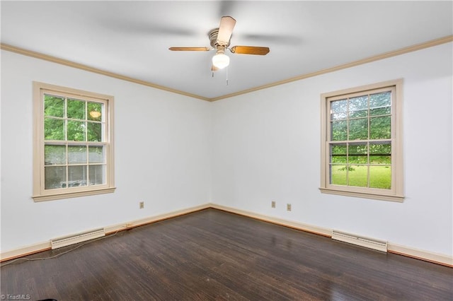 1400 Waybridge Ln, Winston-Salem, NC 27103 - spare room with wood finished floors, a ceiling fan, crown molding, baseboards, and a baseboard heating unit