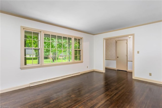 1400 Waybridge Ln, Winston-Salem, NC 27103 - empty room with a baseboard radiator, dark wood finished floors, crown molding, and baseboards