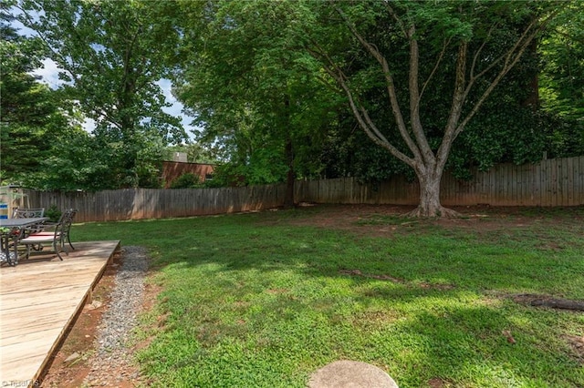 225 Harper St, Winston-Salem, NC 27104 - fenced backyard featuring outdoor dining area and a wooden deck