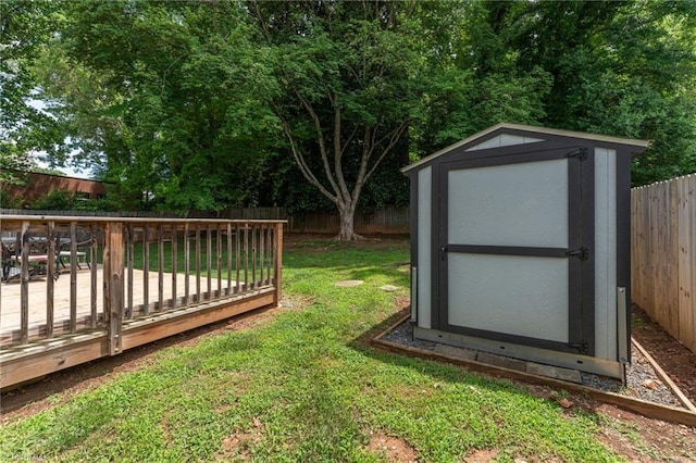 225 Harper St, Winston-Salem, NC 27104 - fenced backyard featuring a shed and a wooden deck