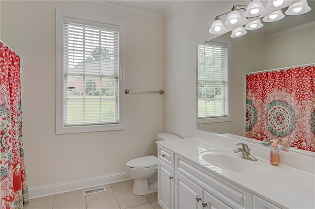 160 Serenity Pointe Dr, Kernersville, NC 27284 - full bathroom with healthy amount of natural light, vanity, tile patterned flooring, ornamental molding, and a shower with curtain