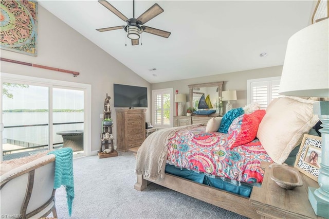 440 Sportsman Dr, Salisbury, NC 28146 - bedroom featuring ceiling fan, high vaulted ceiling, and carpet