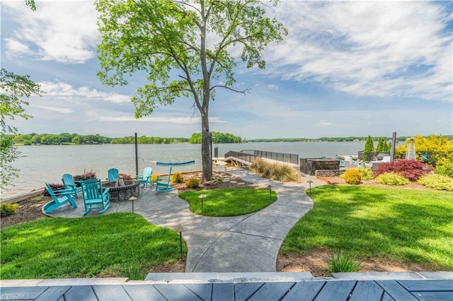 440 Sportsman Dr, Salisbury, NC 28146 - exterior space featuring an outdoor fire pit, a water view, and a yard