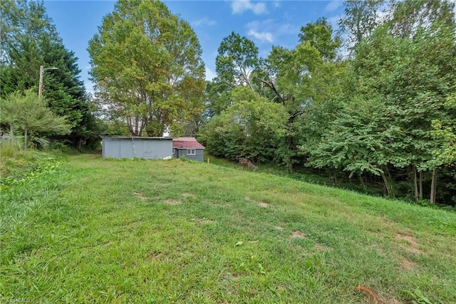 view of yard with an outbuilding