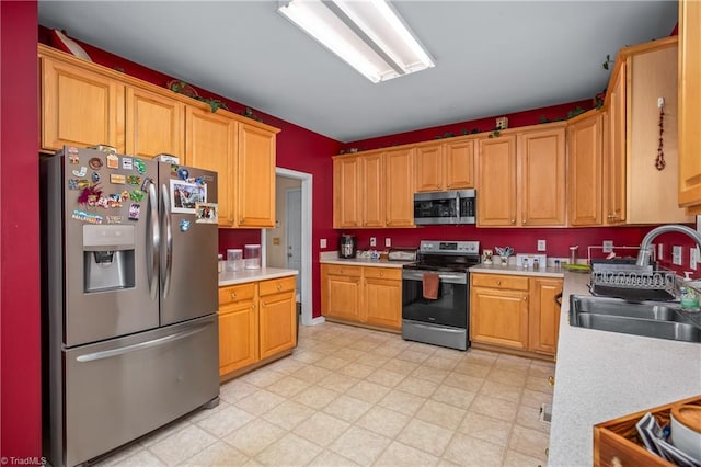 kitchen with sink and appliances with stainless steel finishes