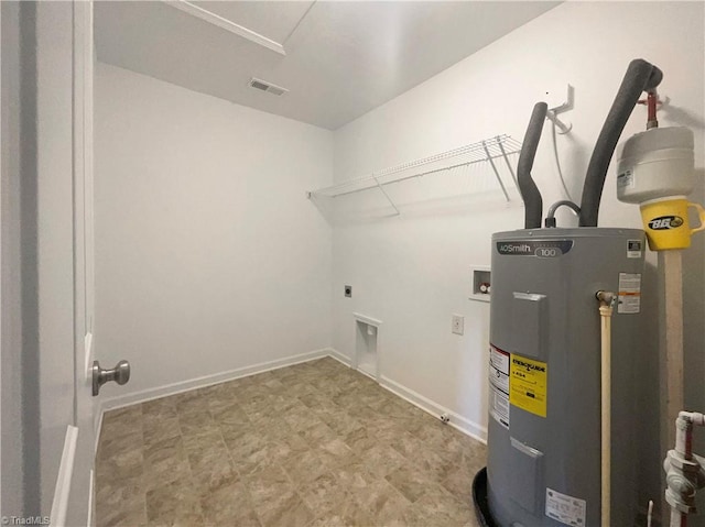 clothes washing area featuring washer hookup, electric dryer hookup, and electric water heater