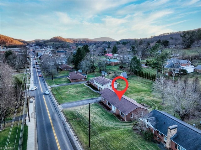 bird's eye view with a mountain view