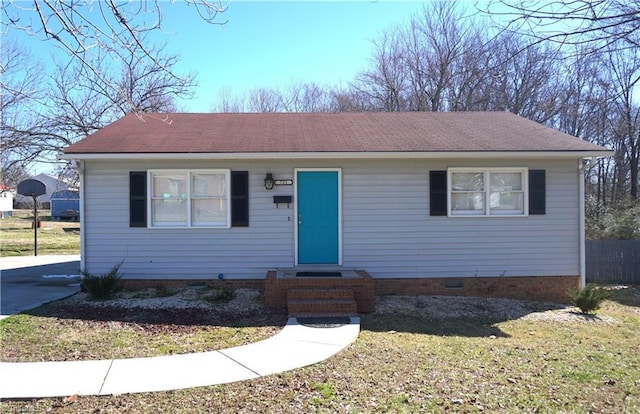 view of front of house with entry steps and crawl space