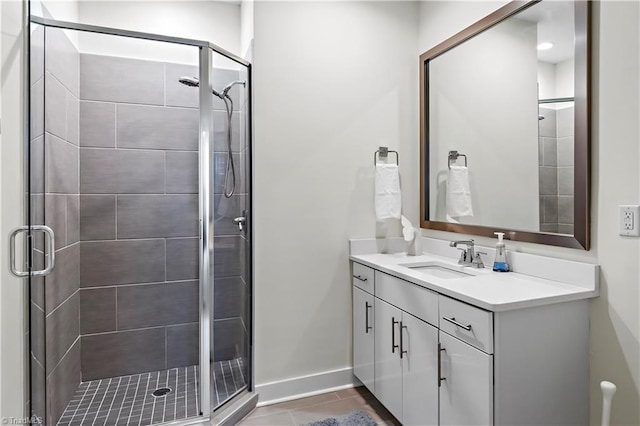 400 W 4th St Unit 305, Winston-Salem, NC 27101 - bathroom featuring a shower stall, tile patterned flooring, and vanity