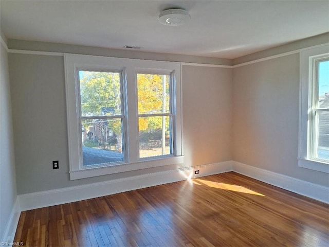 empty room with a healthy amount of sunlight and wood-type flooring