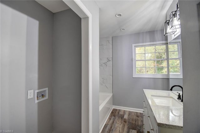 bathroom with wood-type flooring and vanity