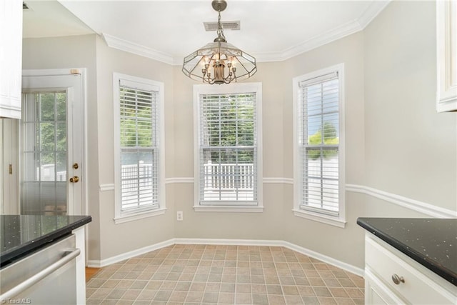5921 Election Oak Dr, High Point, NC 27265 - unfurnished dining area with a chandelier, healthy amount of natural light, baseboards, and ornamental molding
