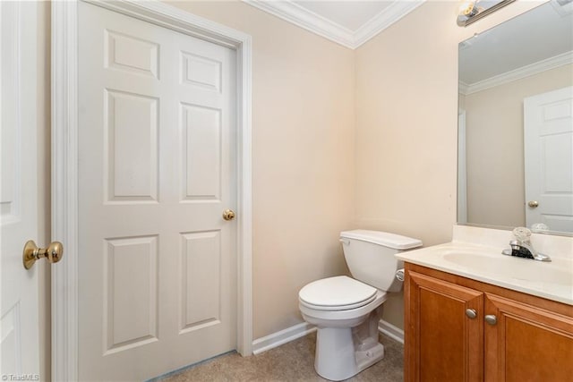 5921 Election Oak Dr, High Point, NC 27265 - bathroom featuring vanity, toilet, baseboards, and crown molding