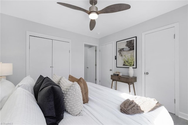 bedroom with a closet and ceiling fan