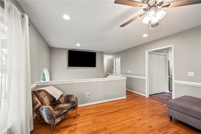 7145 Franklin Rd, Lewisville, NC 27023 - living area featuring wood finished floors, recessed lighting, and a ceiling fan