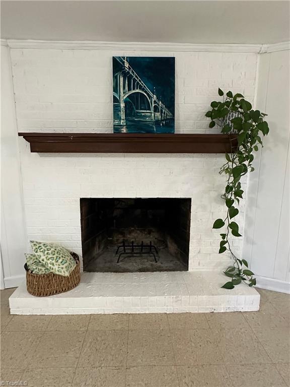 room details with a brick fireplace