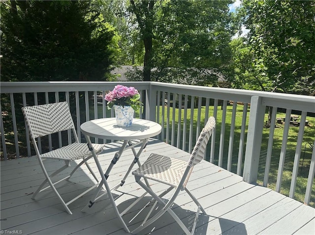wooden terrace with a lawn