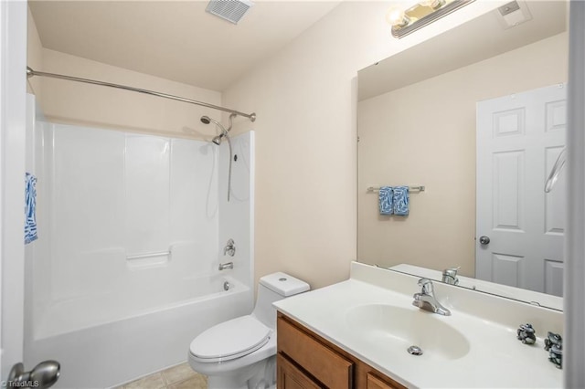 full bathroom featuring vanity, toilet, tile patterned flooring, and shower / bathing tub combination