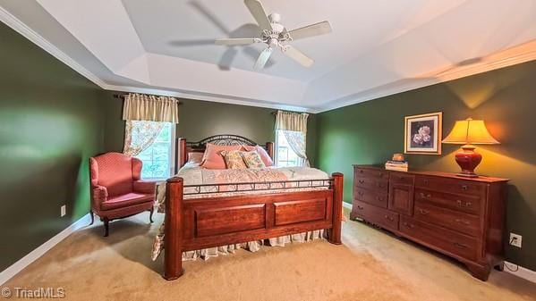 5110 Hartridge Way, Greensboro, NC 27407 - carpeted bedroom featuring a raised ceiling, baseboards, and ceiling fan