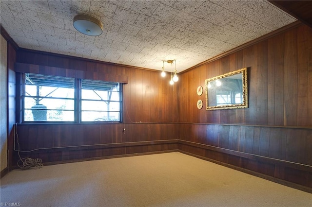 empty room with wooden walls and carpet