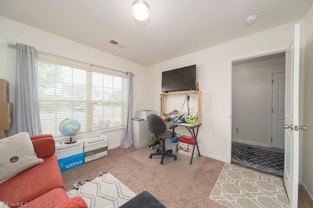 office featuring carpet, plenty of natural light, and baseboards