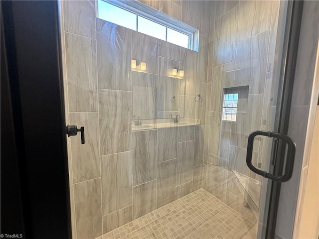 bathroom with a stall shower