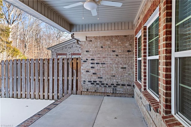 view of patio featuring ceiling fan