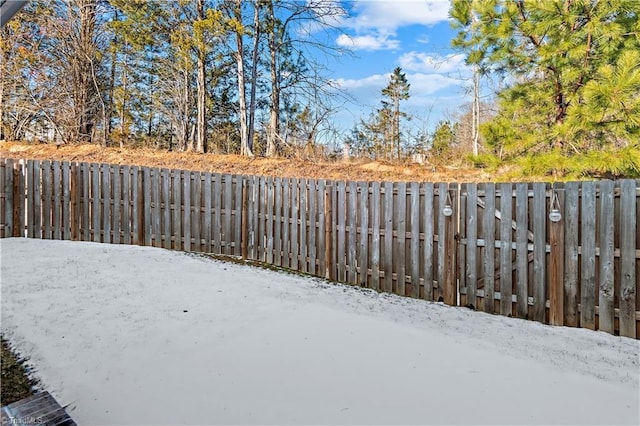 view of yard layered in snow