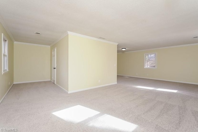 carpeted empty room with ornamental molding