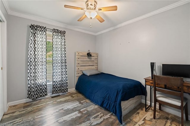 5215 Hicone Rd, Mcleansville, NC 27301 - bedroom with crown molding, wood finished floors, baseboards, and ceiling fan