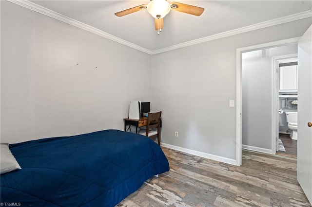 5215 Hicone Rd, Mcleansville, NC 27301 - bedroom with ornamental molding, wood finished floors, baseboards, and a ceiling fan