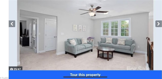 7464 Albemarle Ct, Denver, NC 28037 - living area with carpet floors and a ceiling fan