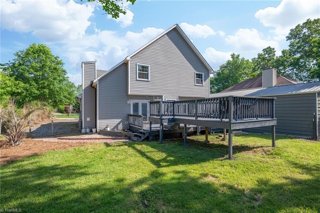 1705 Braemore Ct, Kernersville, NC 27284 - back of house with a wooden deck, a yard, and a chimney
