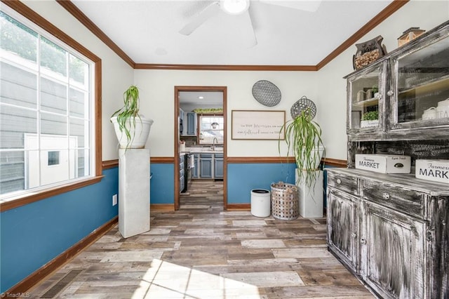 1705 Braemore Ct, Kernersville, NC 27284 - interior space with ceiling fan, ornamental molding, wood finished floors, and visible vents