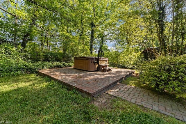 view of yard featuring a hot tub