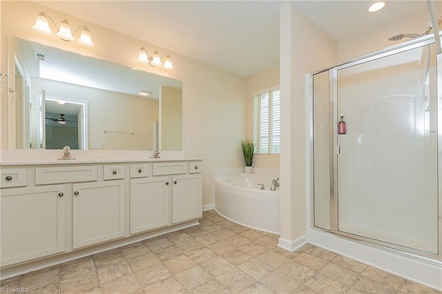 1837 Deveron Ct, Kernersville, NC 27284 - full bathroom with double vanity, a bath, a shower stall, and stone finish flooring