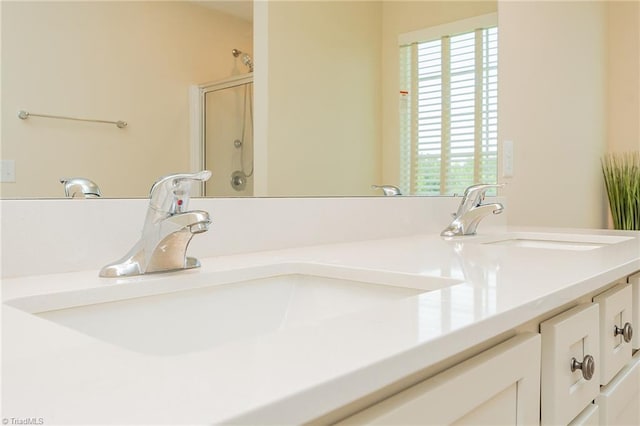 1837 Deveron Ct, Kernersville, NC 27284 - bathroom featuring double vanity and a shower with door